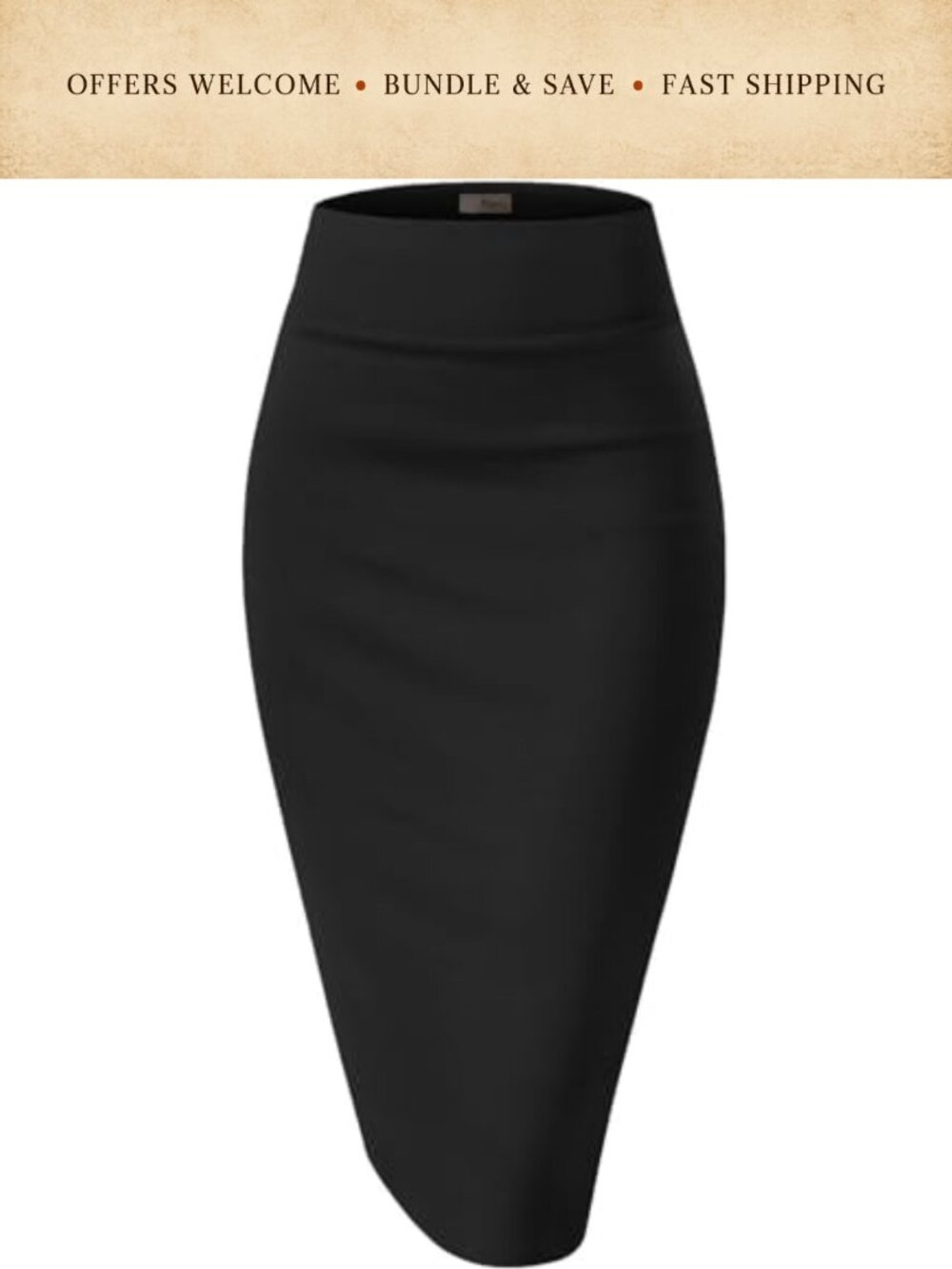 Premium Nylon Ponte Stretch High Waist Pencil Skirt Below Knee